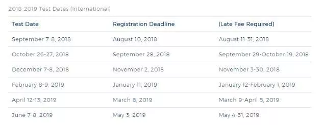 2018下半年美国留学考试时间汇总