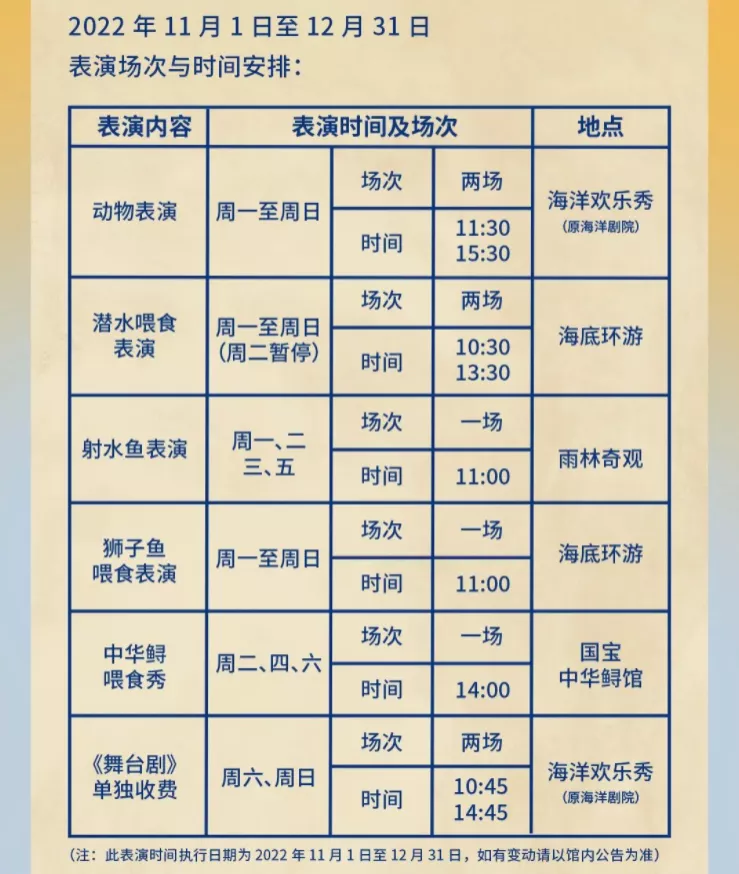 2022北京海洋馆第四季度表演时间